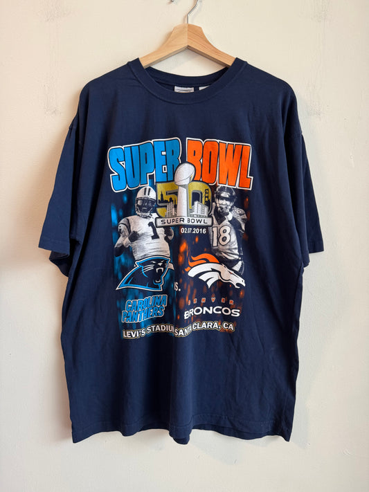 2016 Panthers v Broncos Super Bowl 50 Newton & Manning Tee (L)