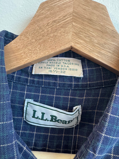 90s L.L Bean Blue Green Striped Essential Flannel (M)
