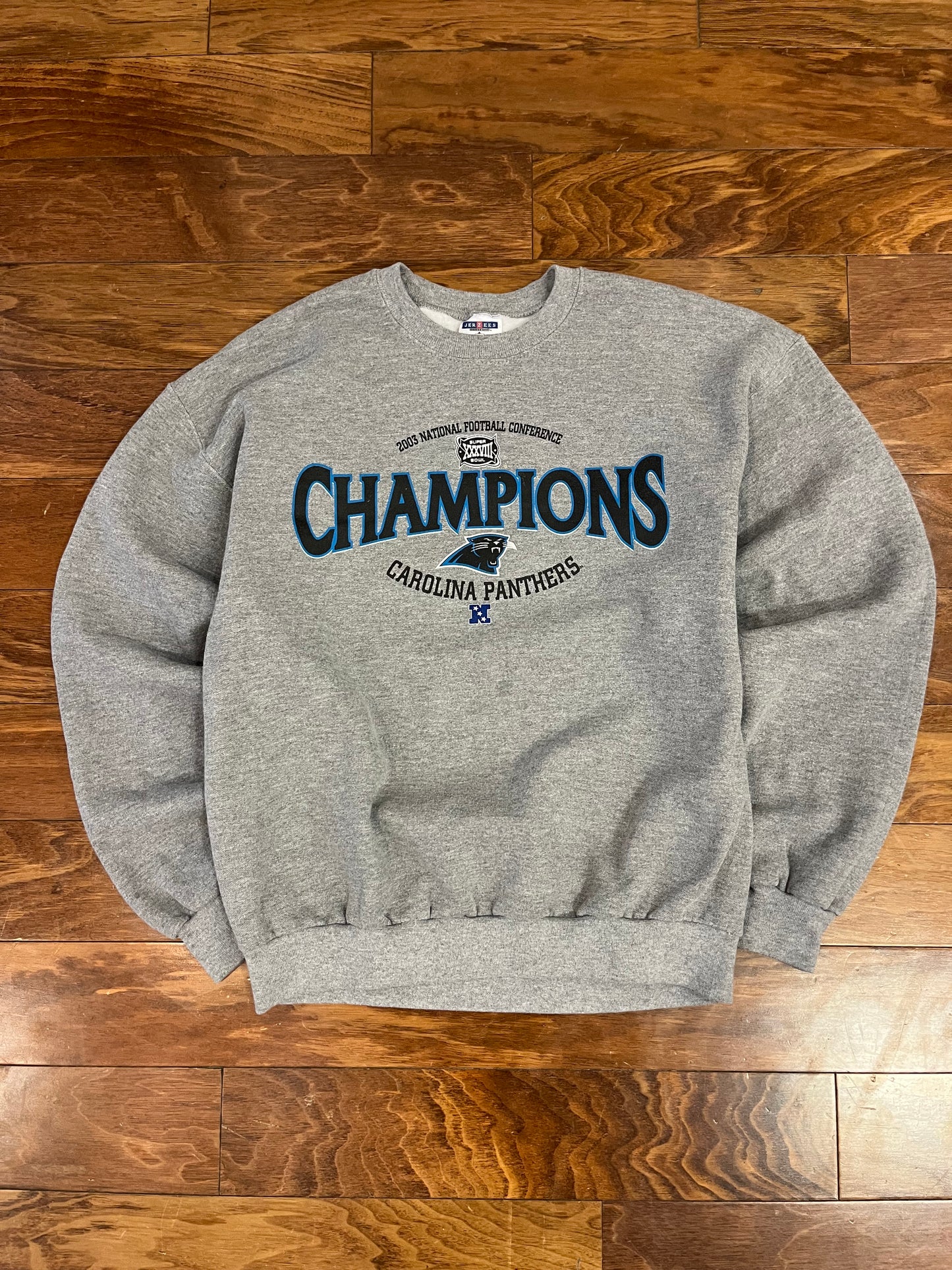 2003 Carolina Panthers Conference Champions Grey Crewneck (L)