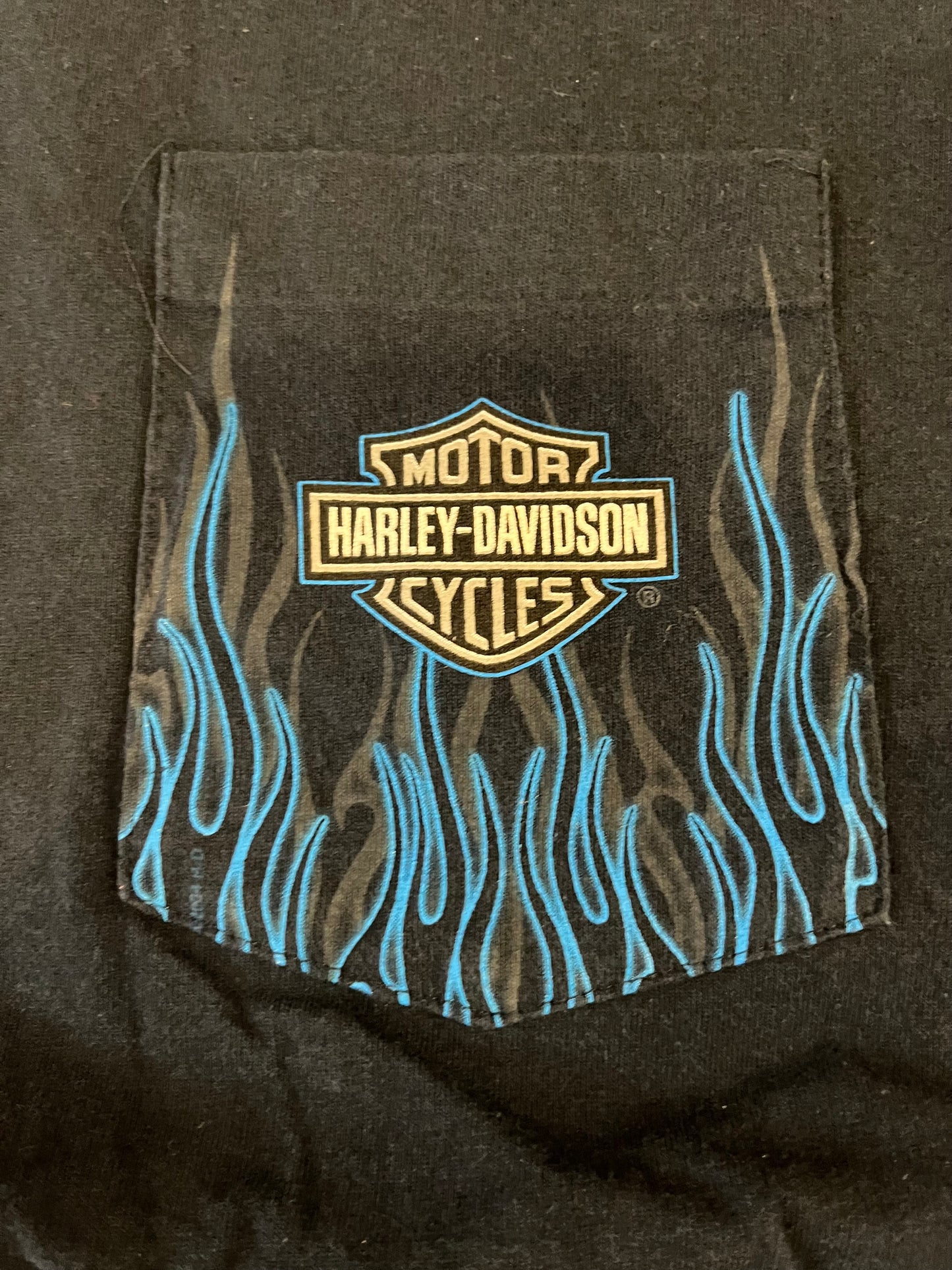 2003 Harley Davidson Blue Flames Atlanta Pocket Tee (XL)