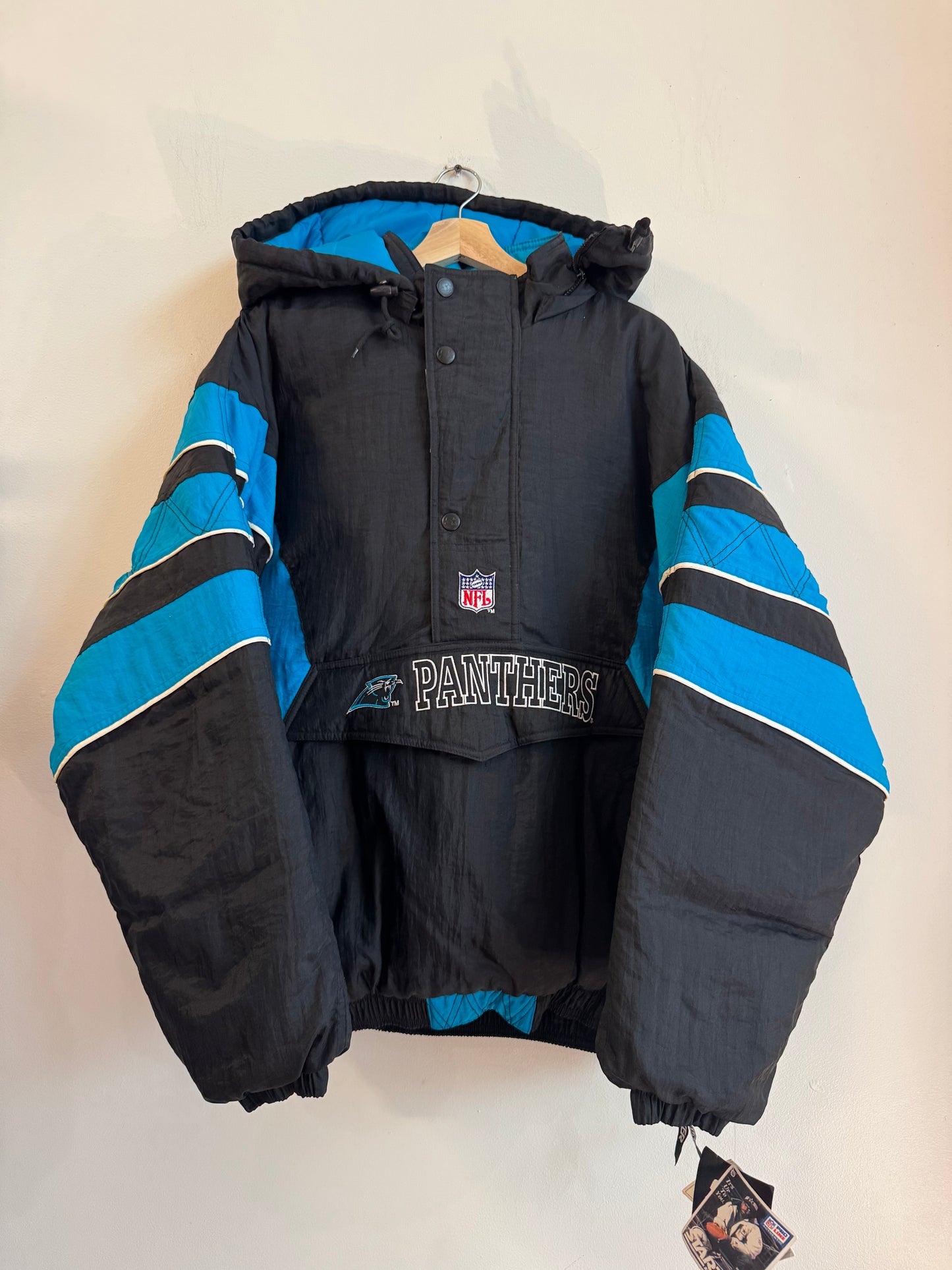 90s Carolina Panthers Starter Deadstock Hooded Puffer Jacket (XL)
