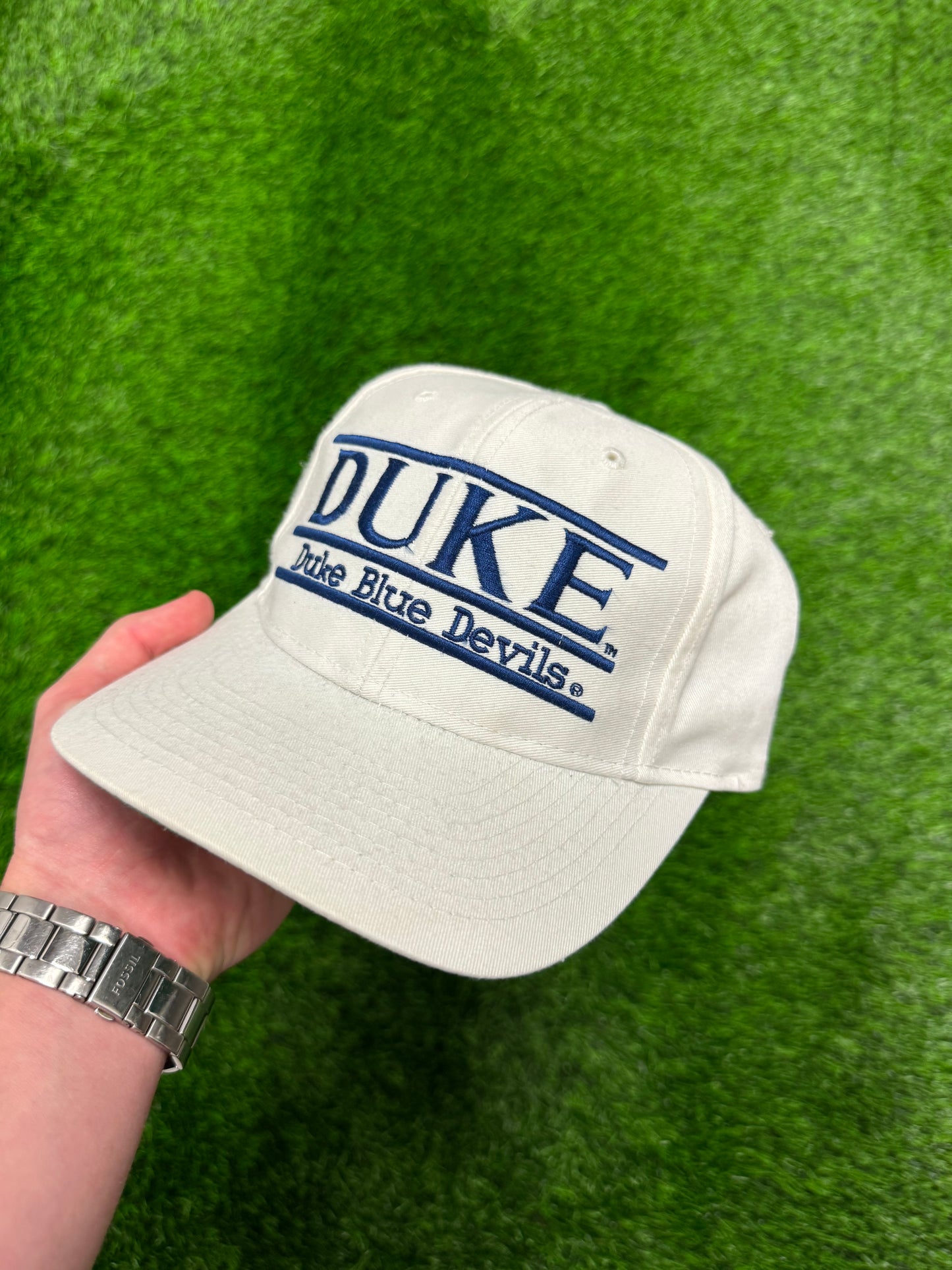 90s Duke University Blue Devils The Game White Vintage Snapback Hat (OS)