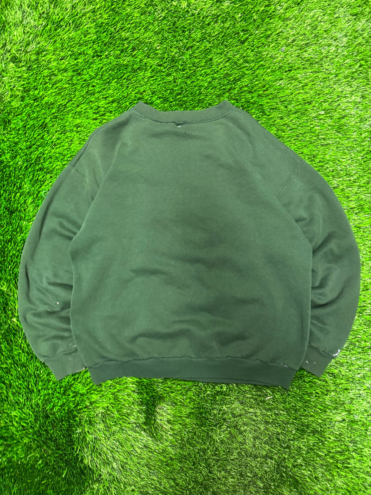 90s Harley Davidson Twin Faded Green Paint Splatter Crewneck (L)