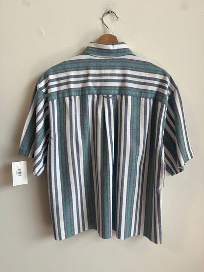 90s Savane Striped Button Up Essential Polo Shirt (L)