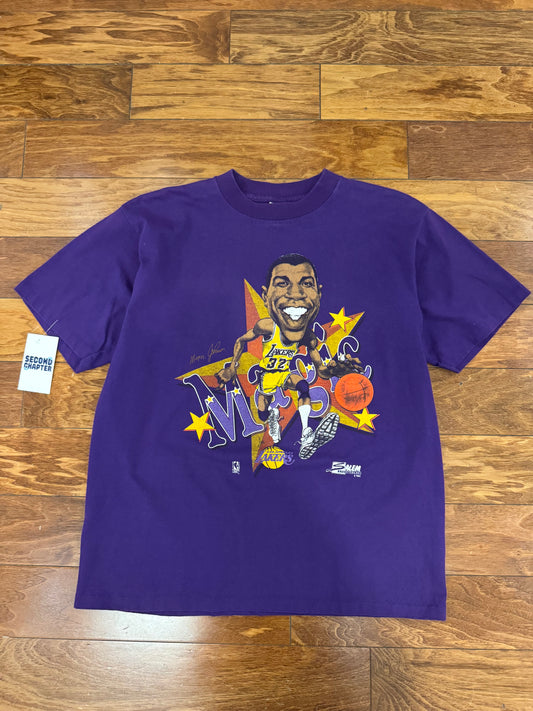 1990 Magic Johnson Los Angeles Lakers Vintage NBA Salem Caricature Tee (L)