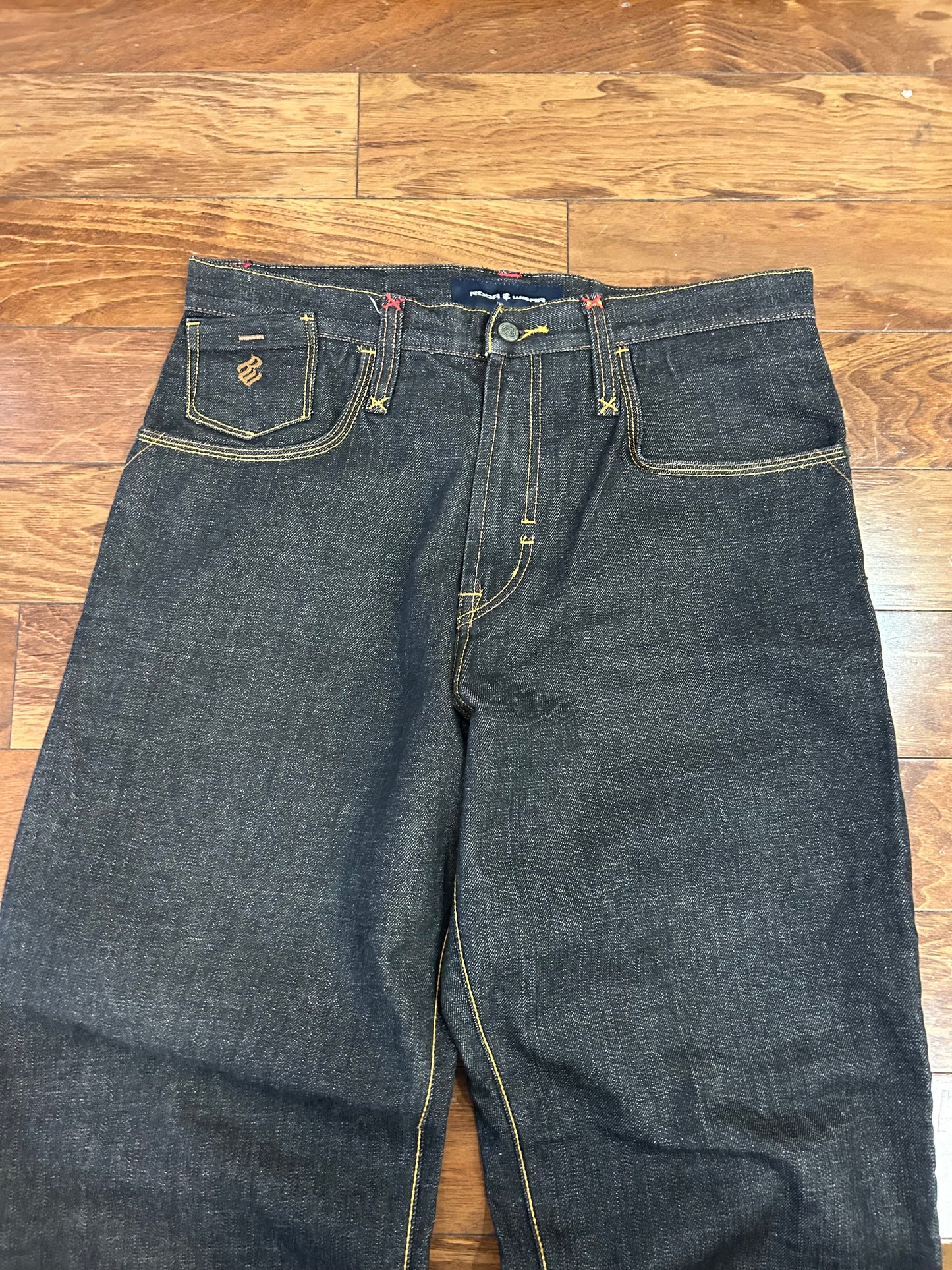 00s Rocawear Baggy Embroidered Black Jeans (34 x 34)