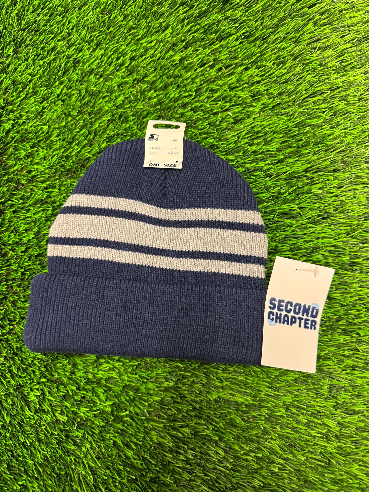 2004 Starter Navy Striped Cuffed Deadstock Beanie (OS)