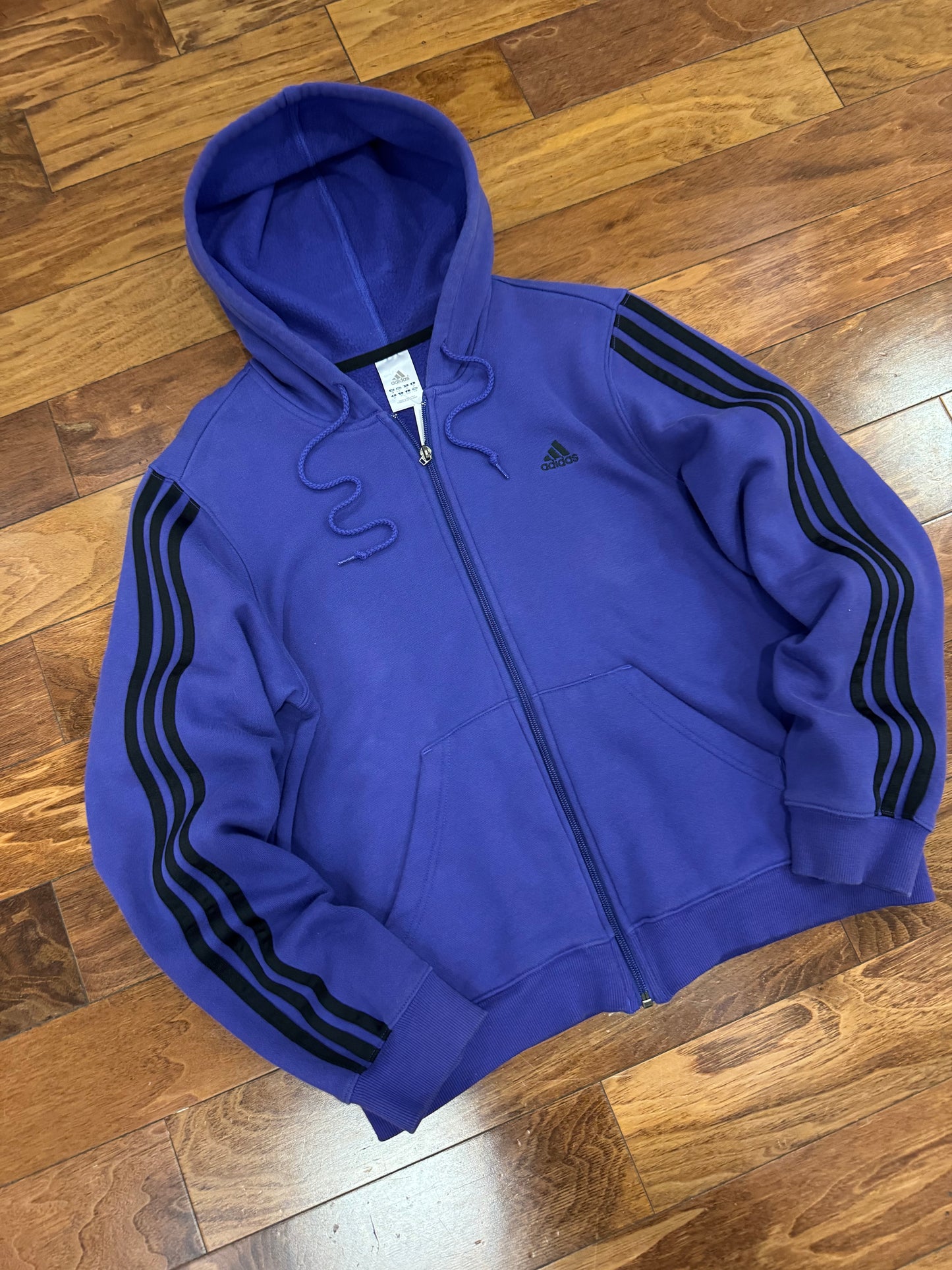 00s Adidas Purple Striped Full Zip Hoodie (L)