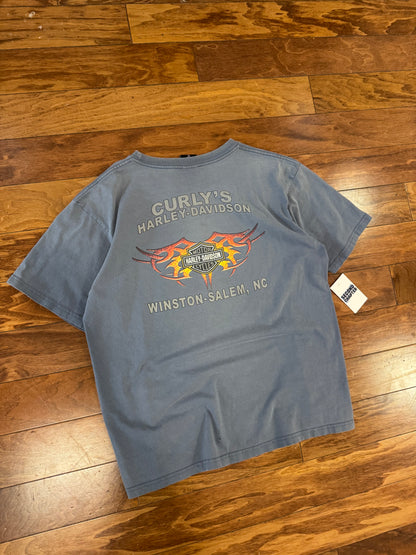 00s Harley Davidson Metal Emblem Curly's Tee (XL)