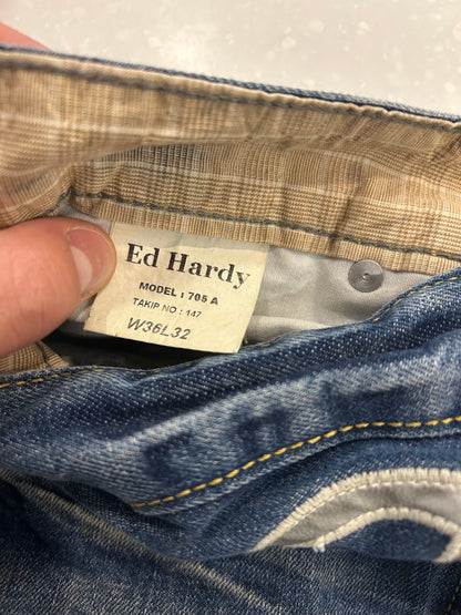 00s Ed Hardy Embroidered Skull Jeans (36 x 32)