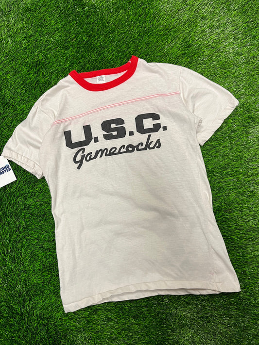 80s University Of South Carolina (USC) Gamecocks Spell Out Ringer Tee (L)
