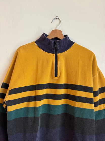 00s Multi Color Quarter Zip Rugby  Polo Sweater (L)