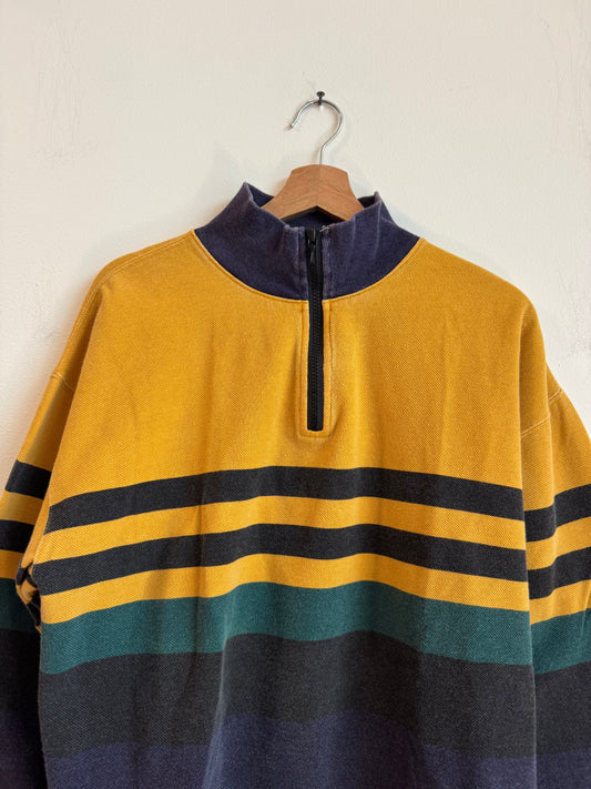 00s Multi Color Quarter Zip Rugby  Polo Sweater (L)