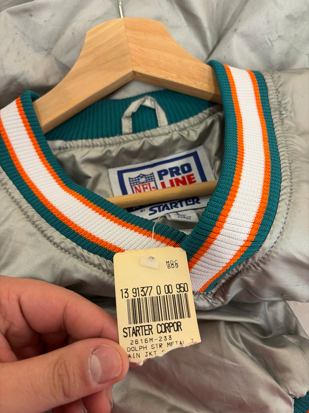90s Miami Dolphins Deadstock Starter Silver Windbreaker (L)