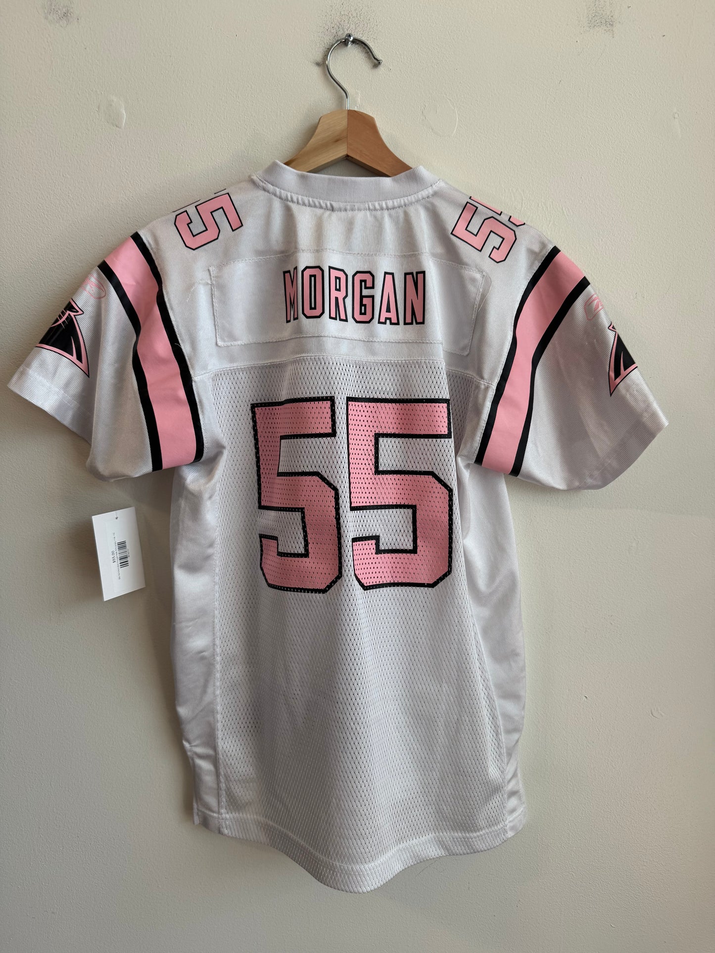 00s Carolina Panthers Dan Morgan White & Pink Jersey (Youth XL)