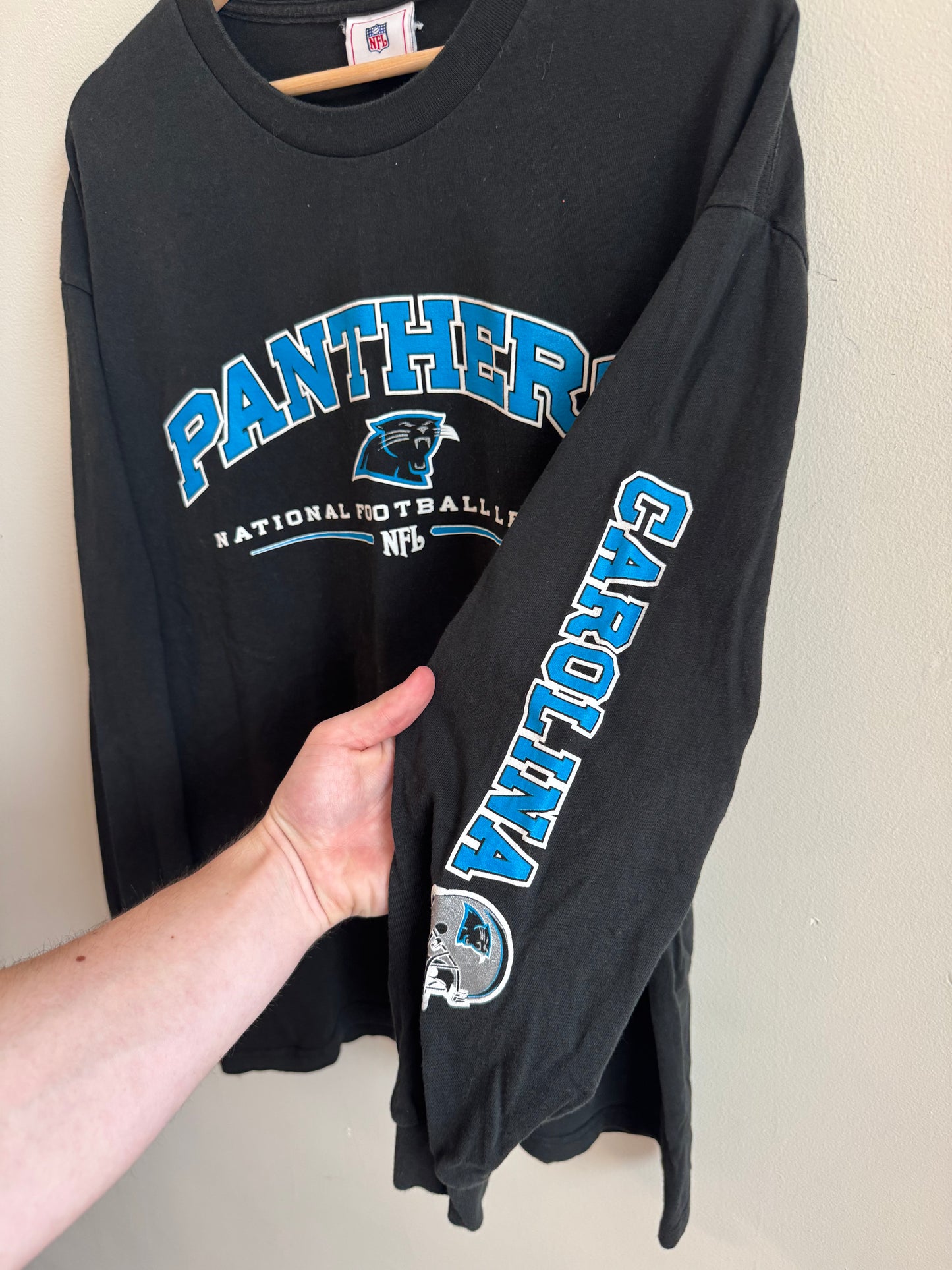 2007 Carolina Panthers Spell Out NFL Long-Sleeve Shirt (XL)