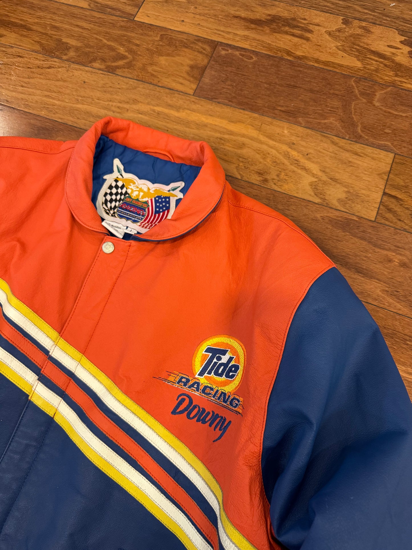 90s Tide Racing Downy Jeff Hamilton Nascar Leather Jacket (L)