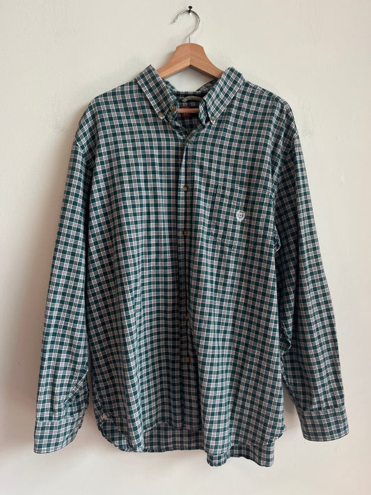 00s Chaps Green Striped Dress Polo Shirt (XL)