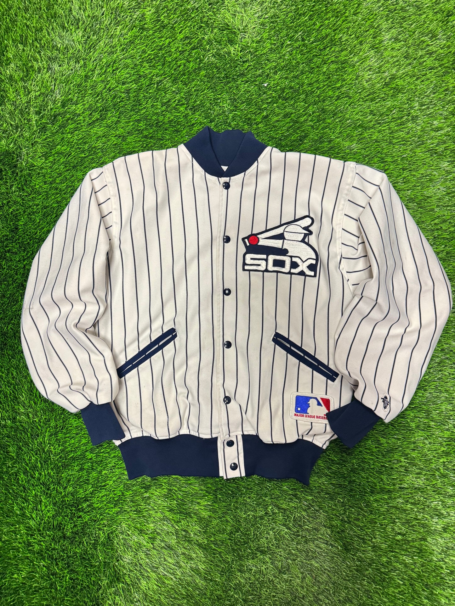 80s Chicago White Sox Vintage Pinstripe Coach Jacket (M)