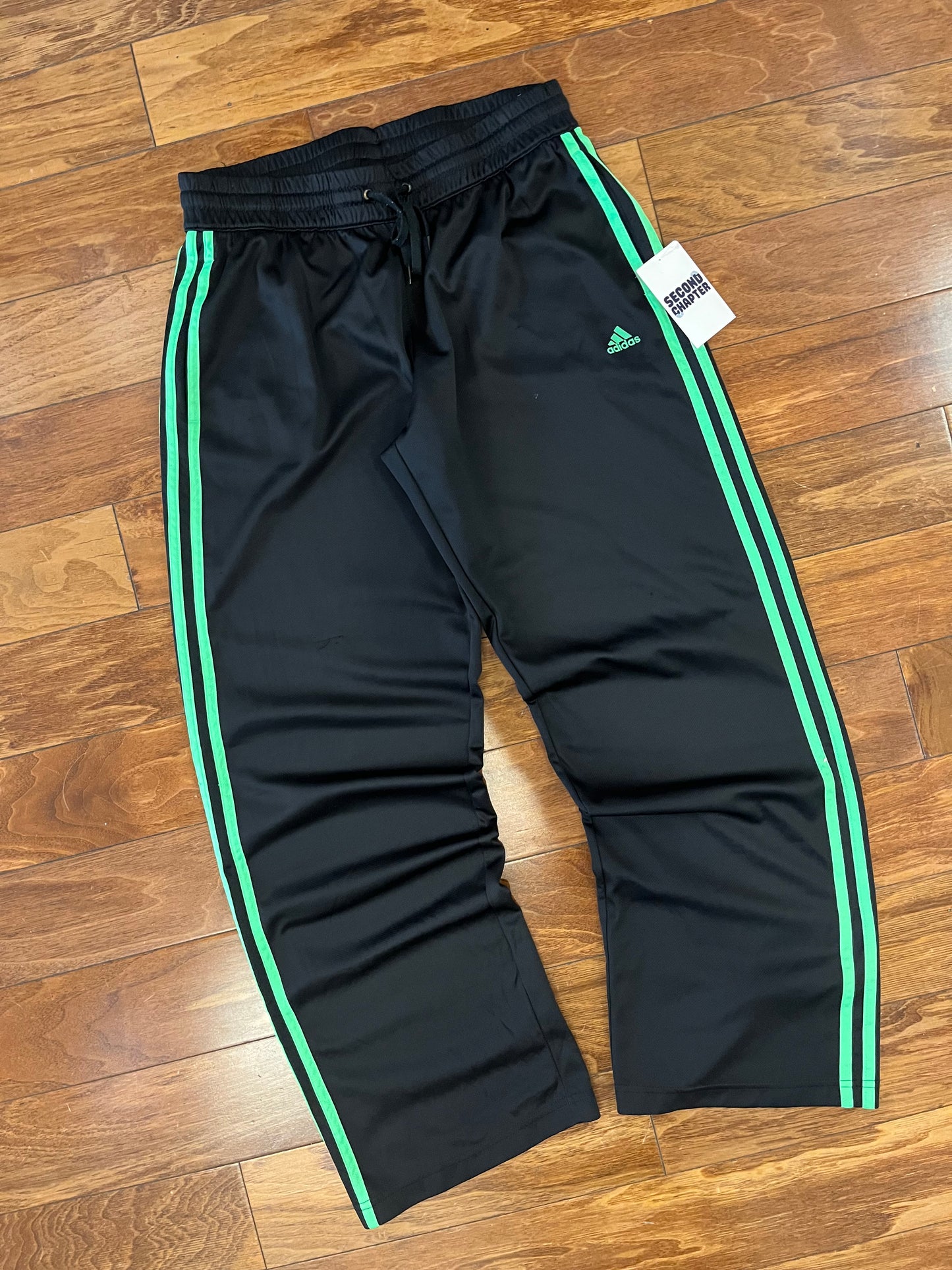 2010s Adidas Black/Neon Striped Track Pants (L)