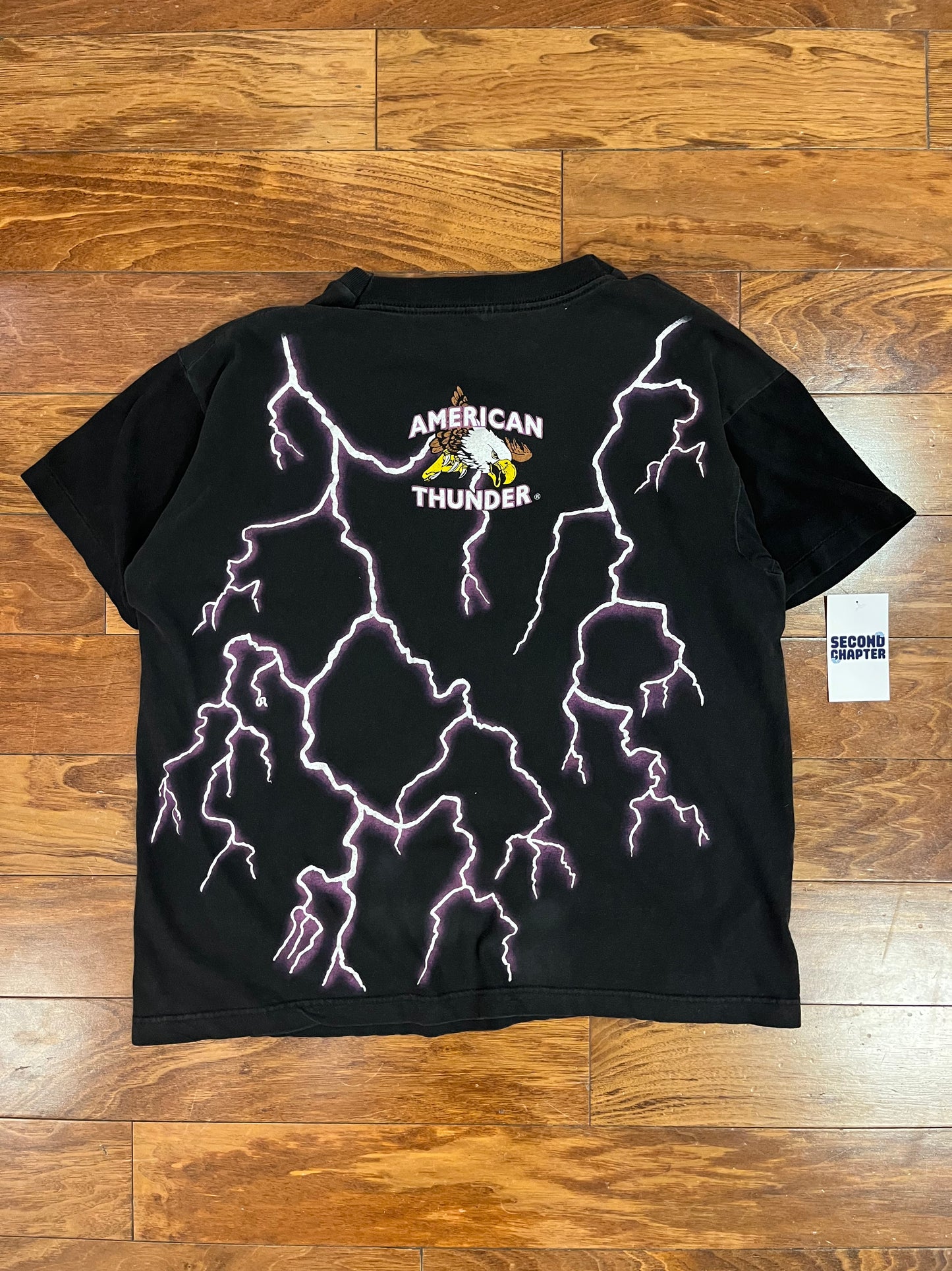 90s American Thunder Purple Lightning AOP Native Chief Forever Free Tee (L)
