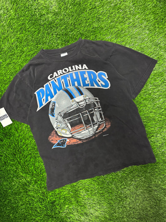 1996 Carolina Panthers True Fan Black Helmet Tee (L)