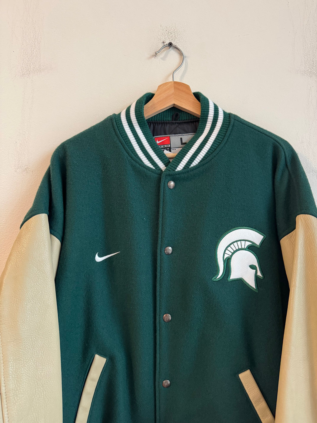 90s Michigan State Nike Varsity Leather Deadstock Jacket (L)