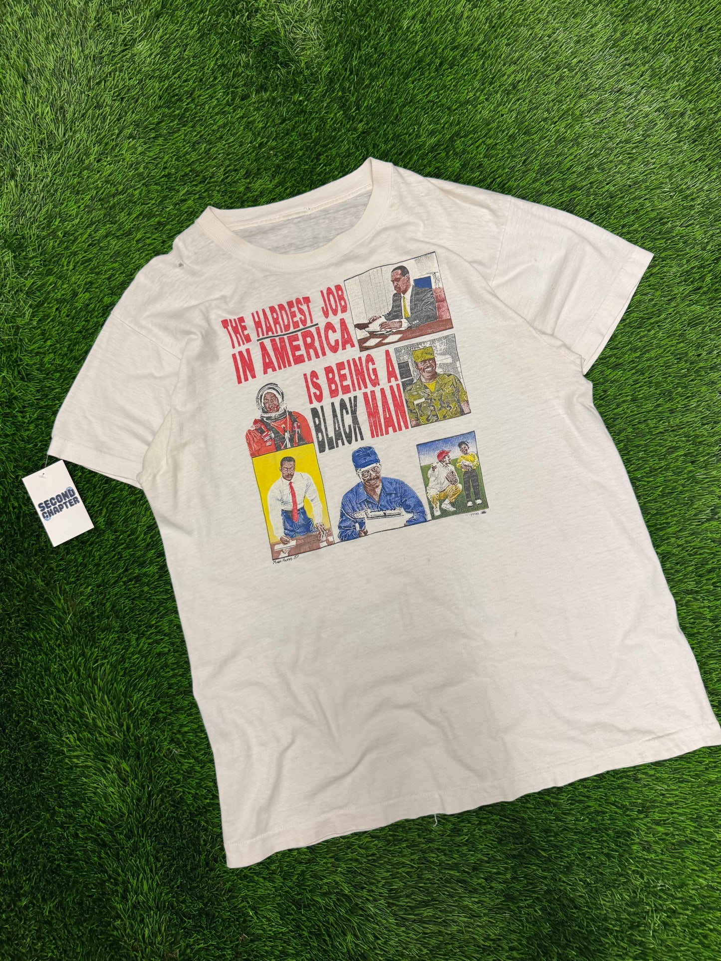 90s "The Hardest Job In America Is Being A Black Man" Vintage Mark Harris Art Tee (L)