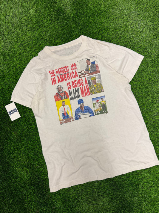 90s "The Hardest Job In America Is Being A Black Man" Vintage Mark Harris Art Tee (L)