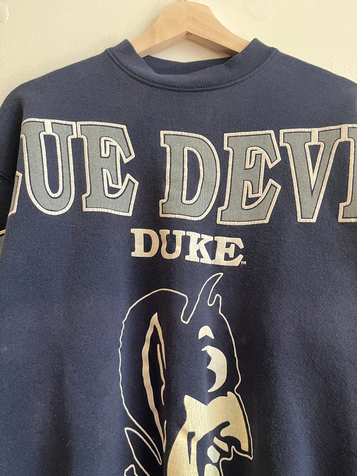 90s Duke Blue Devils Big Spell Out Faded Crewneck (M)
