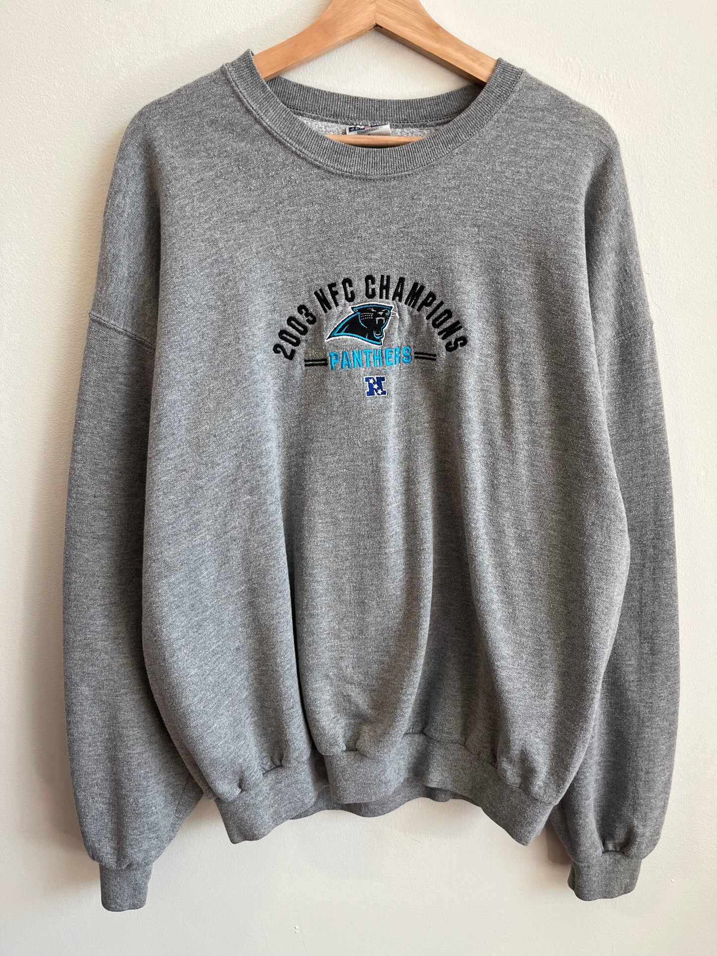 2003 Carolina Panthers Embroidered Grey Crewneck (XL)