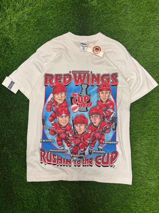 1996 Detroit Red Wings Caricature Vintage NHL Deadstock Tee (L)
