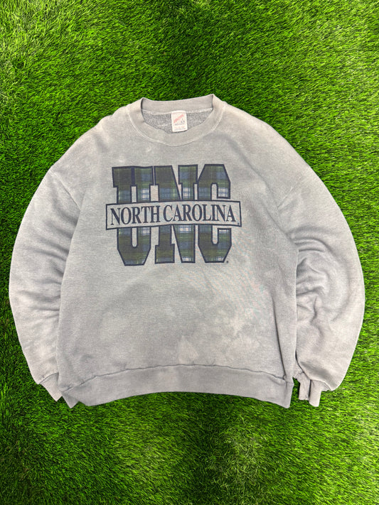 90s University of North Carolina UNC Plaid Letters Vintage Crewneck (L)