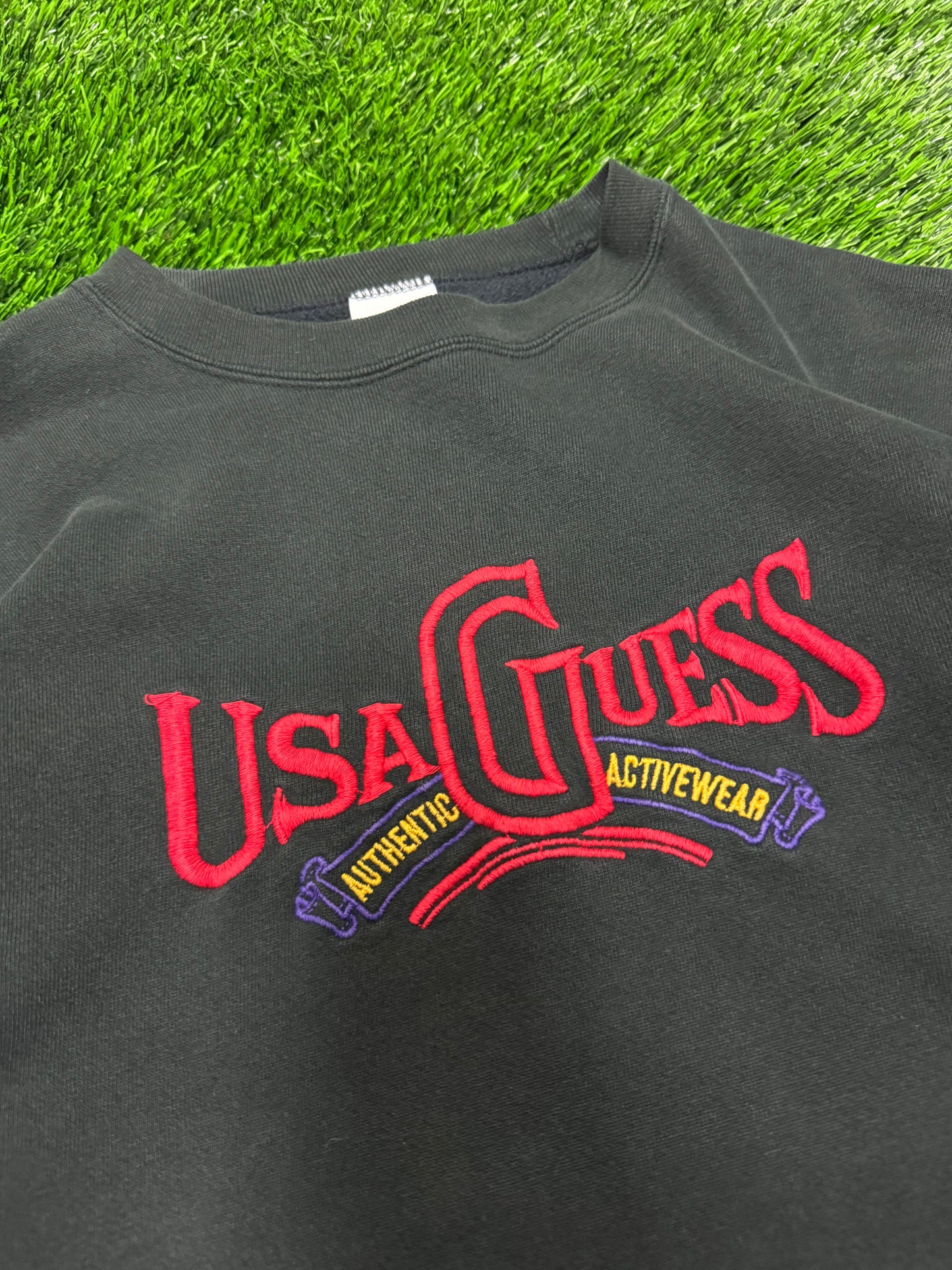 90s USA Guess Jeans Black Embroidered Crewneck (L)