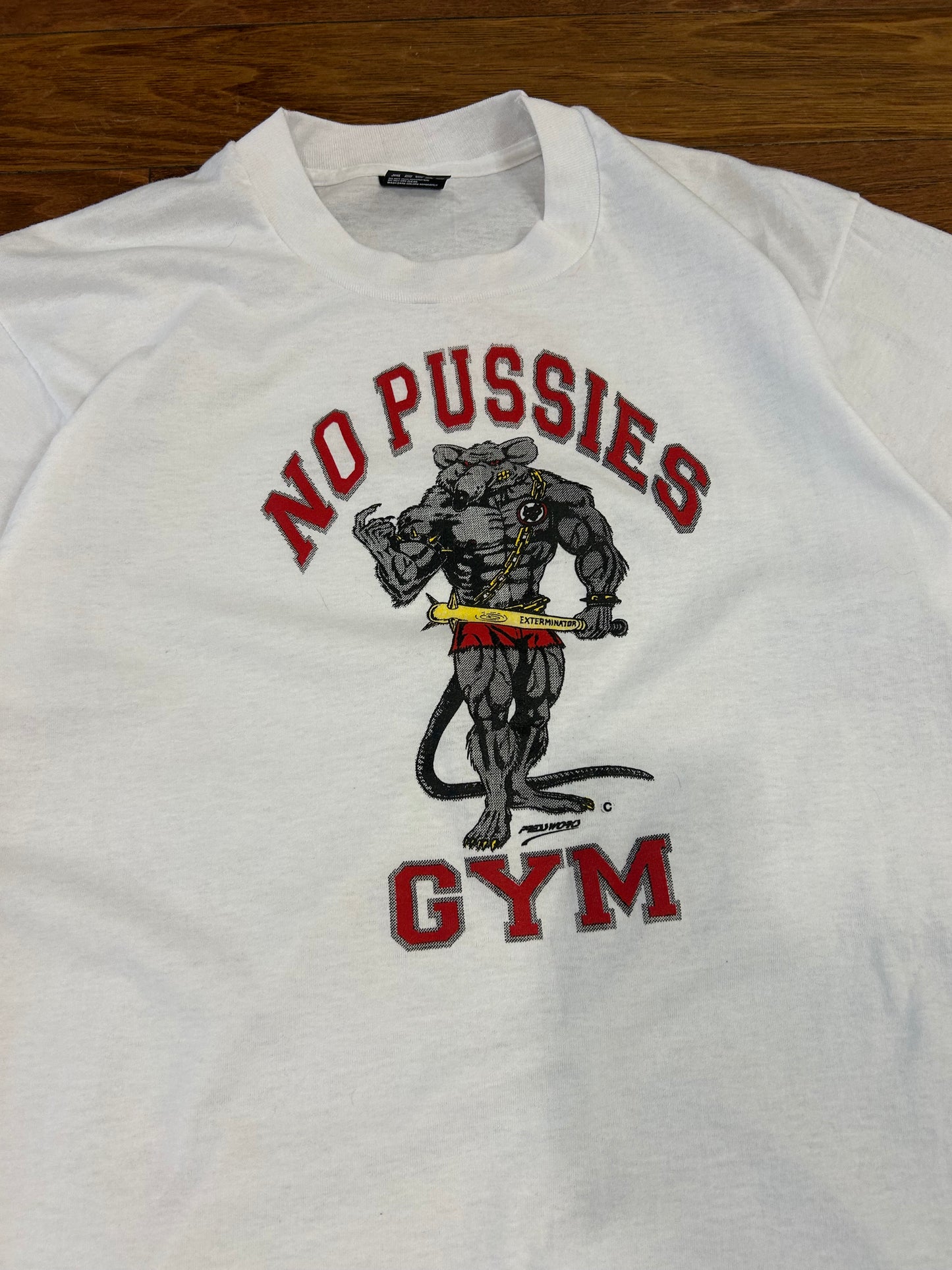 90s No Pussies Gym White Tee (L)