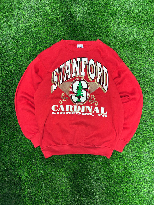 90s Stanford University Cardinal Spell Out Graphic Red Vintage Crewneck (XL)