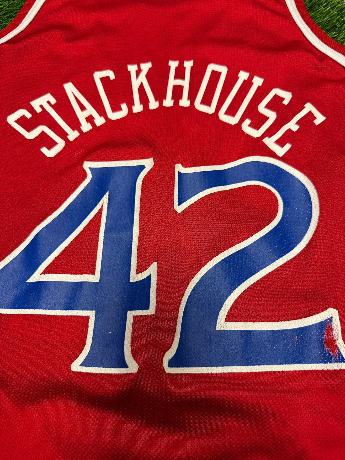 90s Philadelphia 76ers Sixers Jerry Stackhouse #42 Vintage Champion Red NBA Jersey (M)