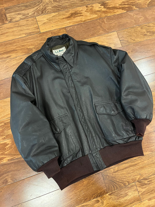 90s LL Bean A2 Aviator Bomber Leather Jacket (M)