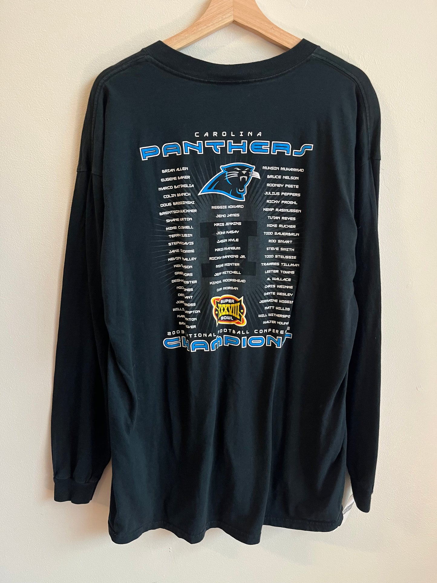2003 Carolina Panthers Julius Peppers & Stephen Davis 2003 NFC Champions Long Sleeve (XXL)