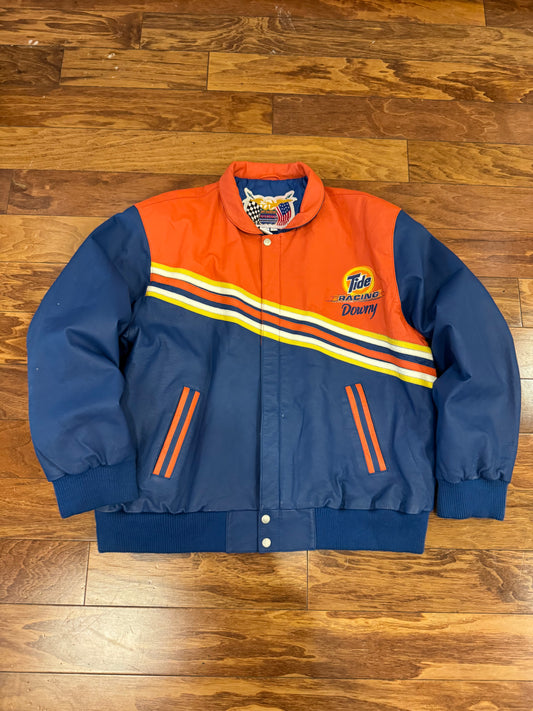 90s Tide Racing Downy Jeff Hamilton Nascar Leather Jacket (L)