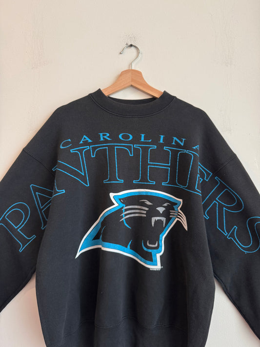 1993 Carolina Panthers Sleeve To Sleeve Black Spell Out Crewneck (XL)