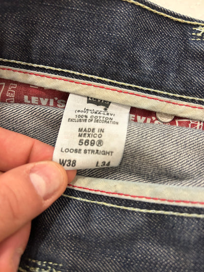 2009 Levi's 569 Loose Baggy Embroidered Jeans (38 x 34)