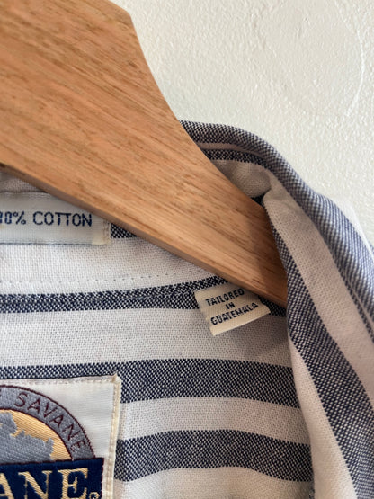 90s Savane Striped Button Up Essential Polo Shirt (L)