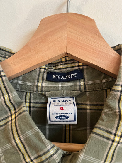 00s Old Navy Green Striped Button Down Polo Shirt (XL)