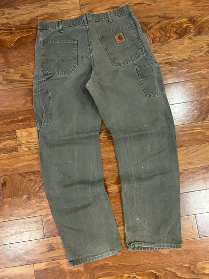 00s Carhartt Olive Green Distressed Carpenter Pants (36 x 34)