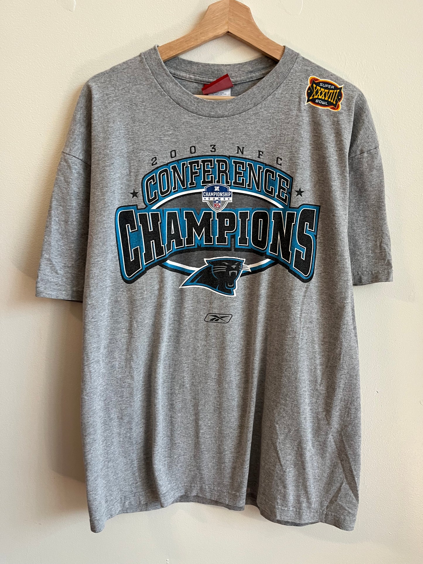 2003 Carolina Panthers NFC Champions NFL Reebok Grey Tee (L)