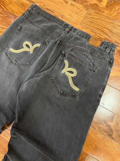 00s Rocawear Baggy Embroidered Black Jeans (40 x 33)