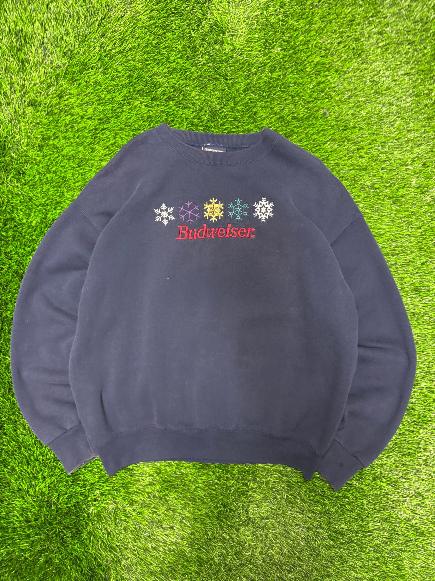 90s Budweiser Beer Snowflake Vintage Jan Sport Crewneck (L)