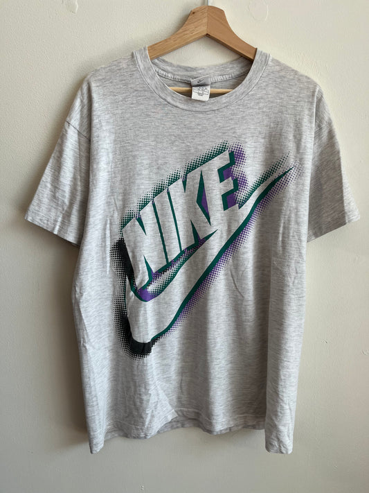 90s Nike Air Swoosh Grey Spell Out Tee (L)