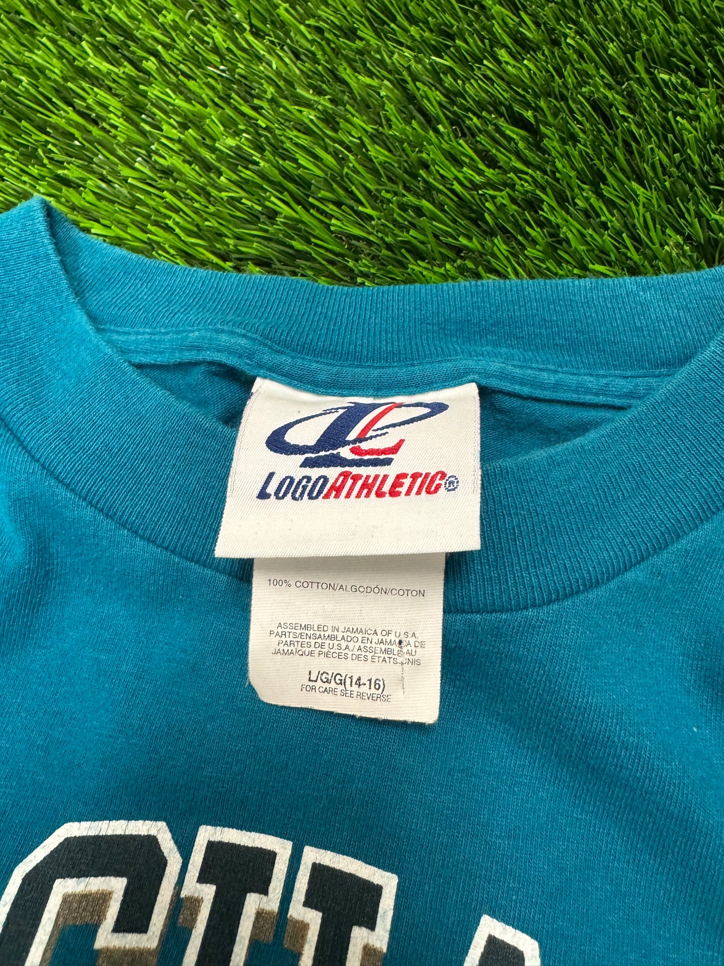 Jacksonville Jaguars Logo Athletic Spell Out Mascot Tee (Youth L)